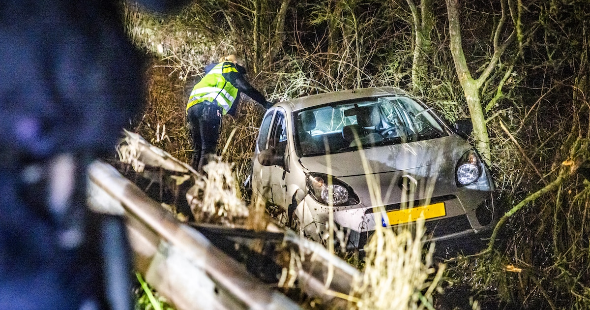 Auto vliegt over vangrail en belandt in de berm in Westmaas