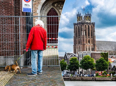 Risico op vallende stukken steen van toren Grote Kerk, toegangspoort afgesloten