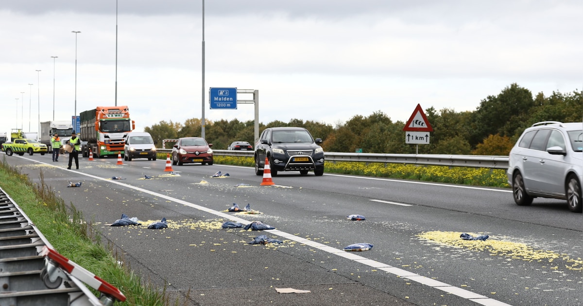 Chauffeur van busje ‘strooit’ onbedoeld met friet op de A73: lange file