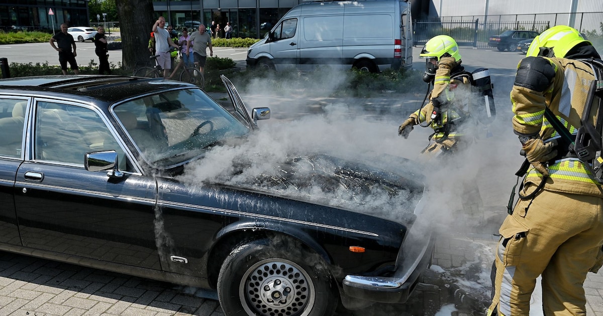 Jaguar van ruim 35 jaar oud vliegt in brand in Oisterwijk; omstanders grijpen in met brandblusser