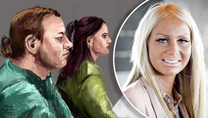 rechtbanktekening-van-tony-j-en-nancy-j-in-de-rechtbank-van-den-haag-het-tweetal-wordt-verdacht-van-mensenhandel-waarbij-ook-samantha-de-jong-beter-bekend-als-barbie-slachtoffer-zou-zijn-geworden