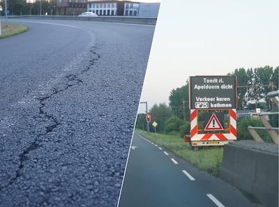 Toe- en afrit A1 Deventer-Oost afgesloten: wegdek in slechte staat