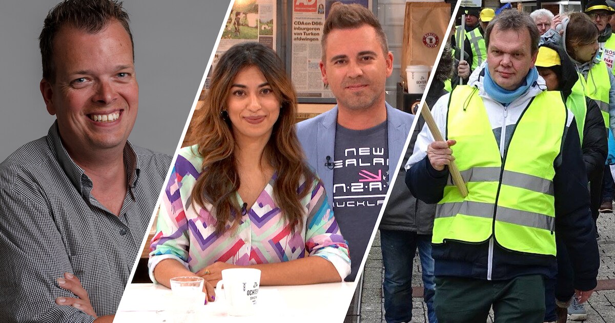 Royaltyverslaggever Jeroen Schmale en woordvoerder gele hesjes in De Ochtend Show to go