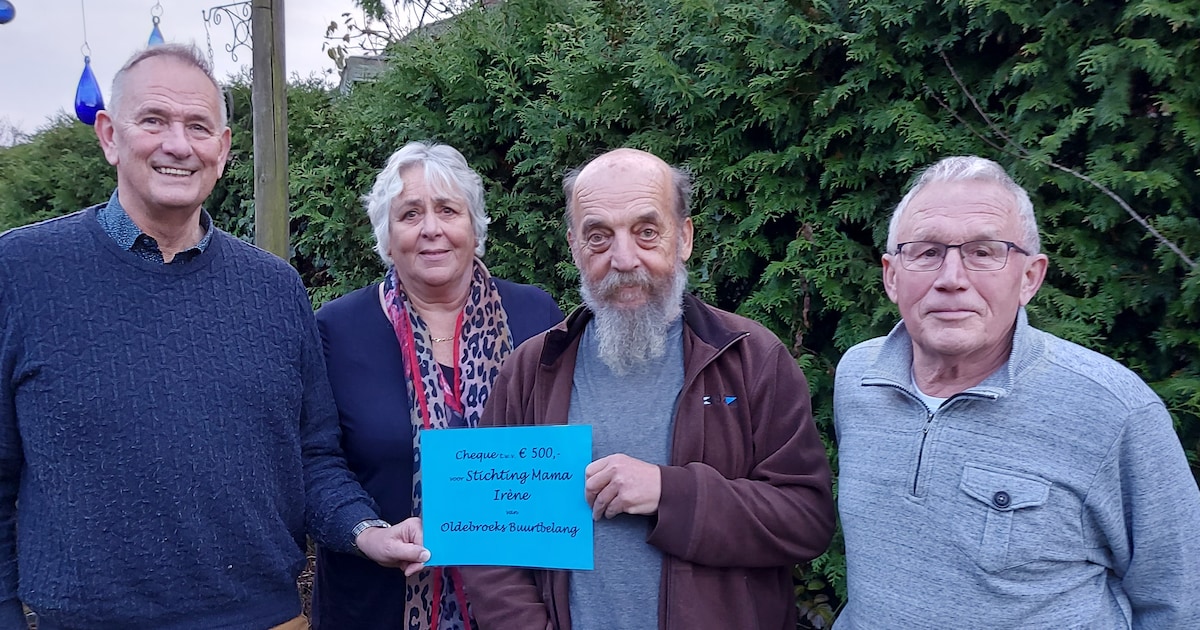 Cheque Oldebroeks Buurtbelang naar Stichting Mama Irène