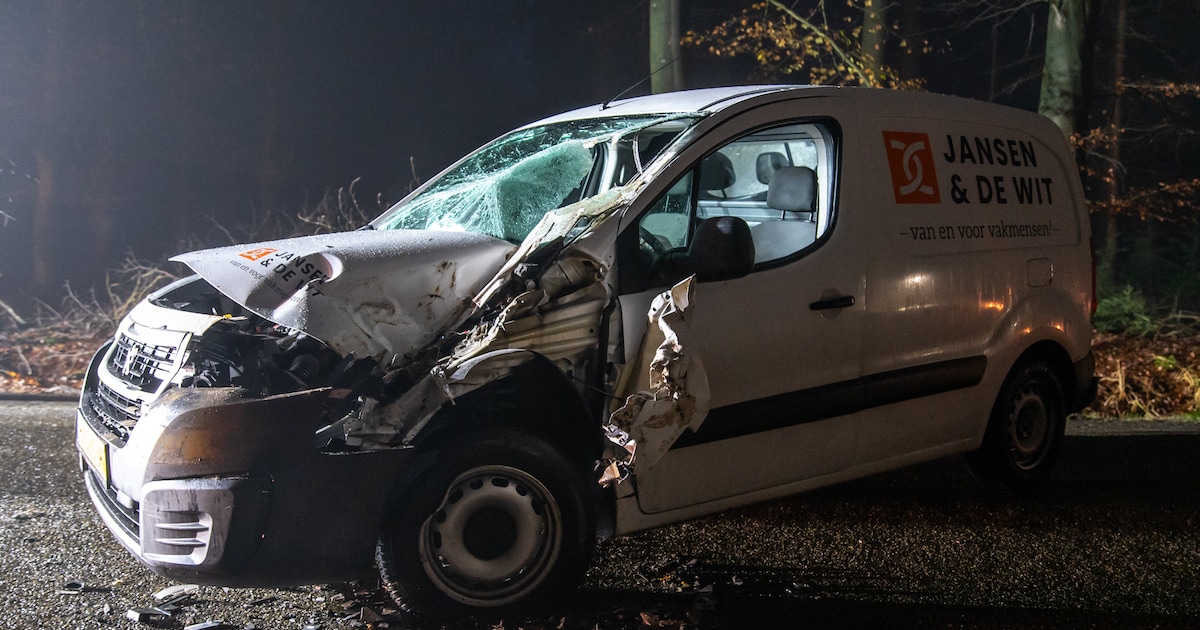 Ravage nadat bestelbus op shovel botst in Veenhuizen