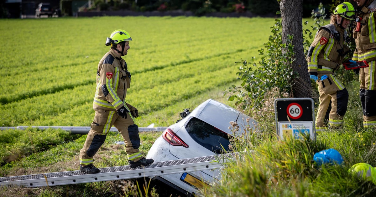 Auto belandt met lantaarnpaal in sloot langs N206 bij Vogelenzang