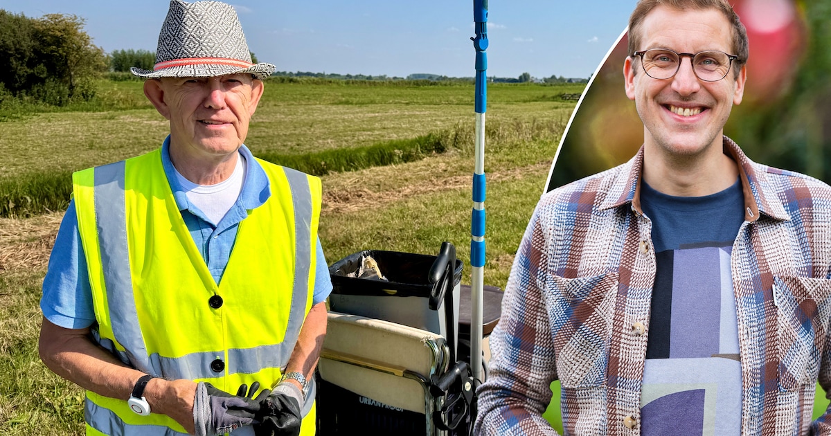 Zelfs na hartoperatie vist Wim (80) urenlang het zwerfafval uit het gras: ‘Zodat de vogels er niet i