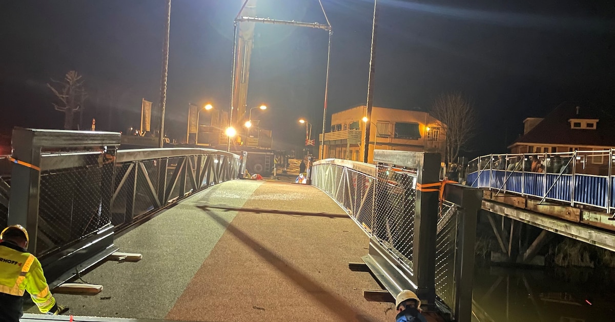 Zware brug op zijn plek gehesen bij druk kruispunt in Vogelenzang