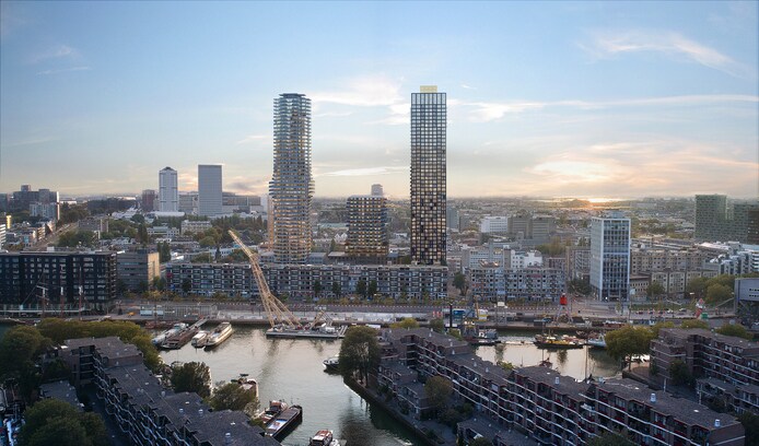 De bouw van 159 meter hoge Baantoren, de tegenpool van de Cooltoren ...