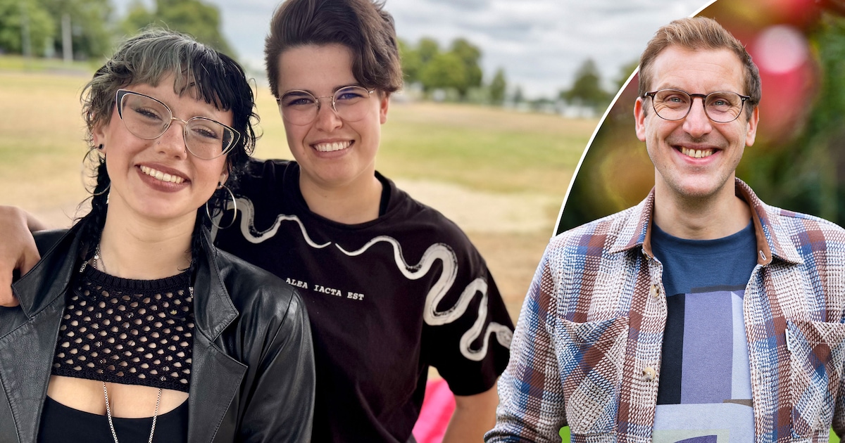 Illustratrice Marlou en ‘kameleon-kapper’ Mandy praten bij tijdens hun jaarlijkse picknick met sping