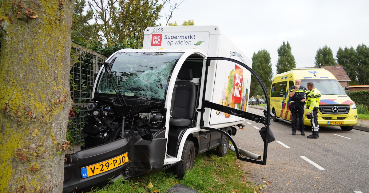 Bezorger raakt van weg en botst tegen lantaarnpaal in Bleiswijk
