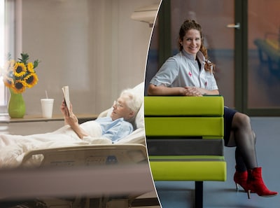 oudere-houdt-ziekenhuisbed-bezet-70s-woman-with-glasses-reading-a-book-while-lying-in-a-hospital-bed-in-her-room-nederland-den-bosch-bd20260130-2313-geriater-esther-cornege-blokland-luidt-noodklok-patienten-te-lang-in-ziekenhuis