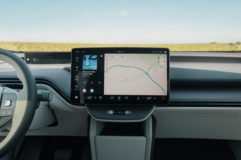 The central infotainment system in the Volvo.
