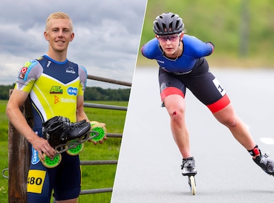 Susanne Prins en Joost de Jong als schaatsers aan de start van het Inline NK Marathon: ‘Ik lag gelij