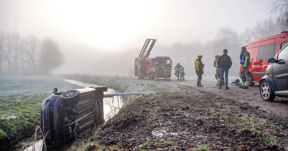 Moeder en kind belanden met auto in de sloot bij Harich