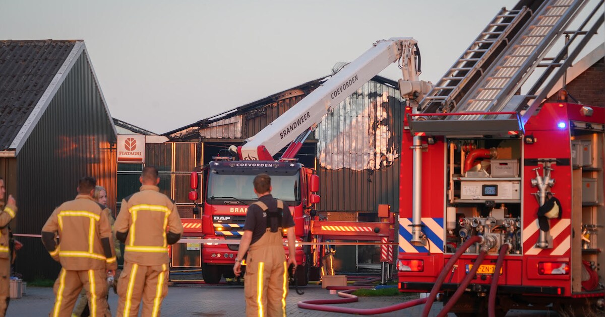 Grote brand in koeienstal op Veldweg in NIeuwlande onder controle