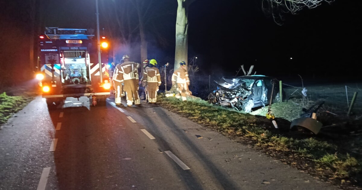 Auto botst frontaal op boom aan de Lindenweg in Swalmen