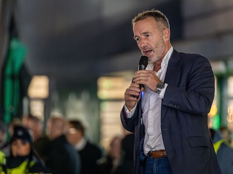 Wybren van Haga vorige maand tijdens een demonstratie tegen een azc. 