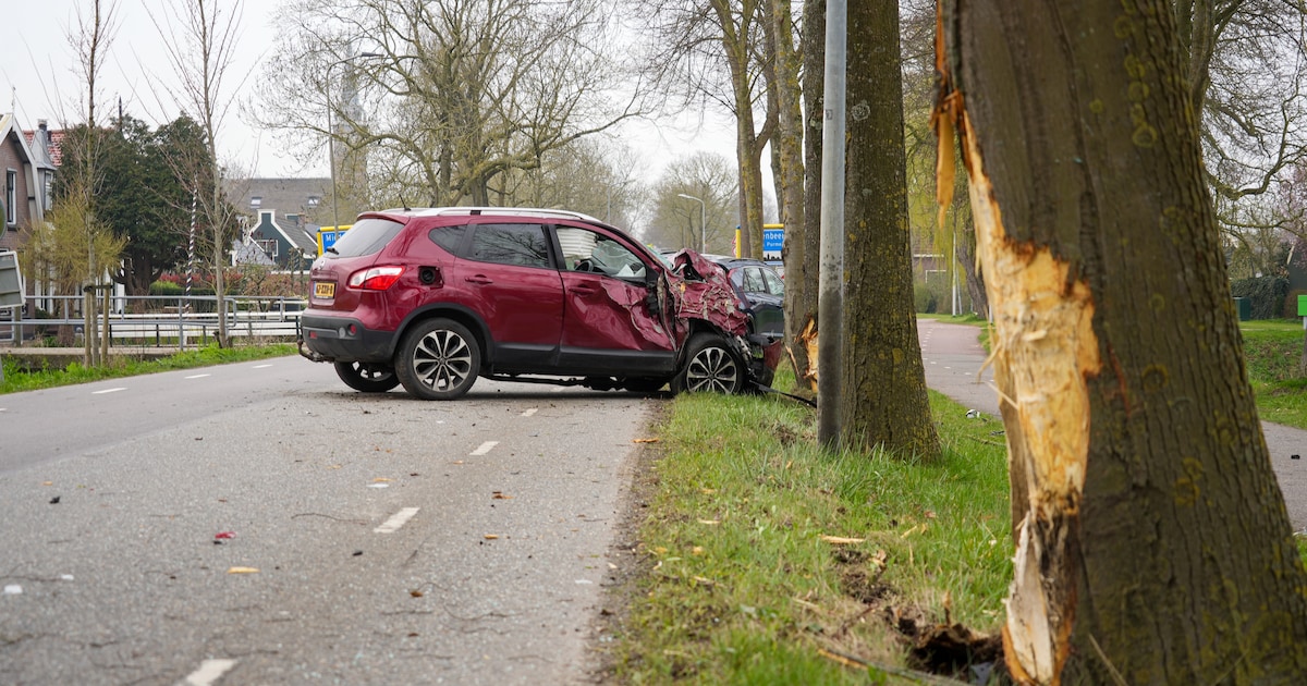 Automobilist botst op voorganger en bomen in Middenbeemster, met spoed naar ziekenhuis