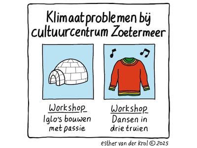 Cartoon: ‘Het CKC in Zoetermeer komt ondanks klimaatproblemen met nieuwe workshops’
