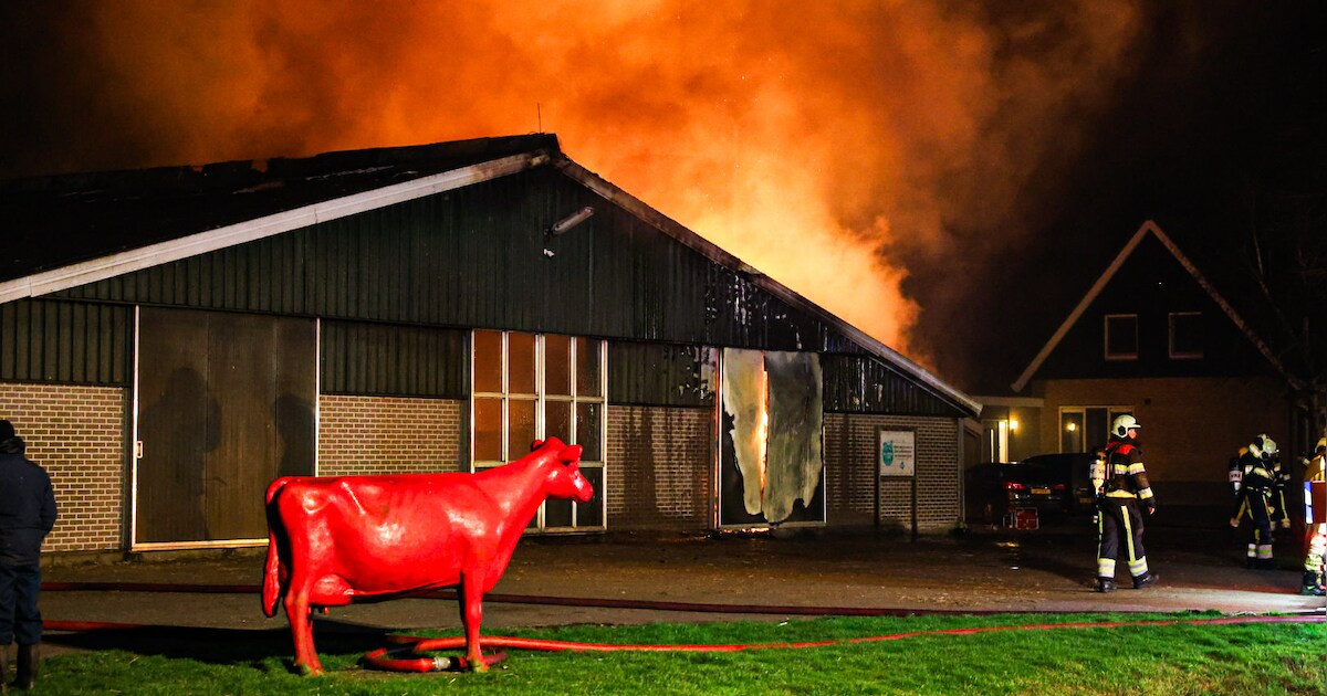 Tractorbrand slaat over naar schuur met hooi in Aldeboarn