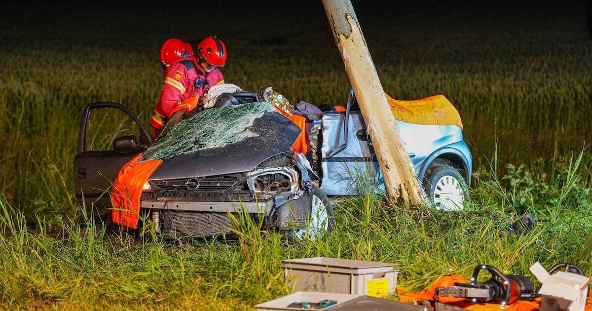 Bestuurder bijna twee uur bekneld na zware crash tegen boom op N33 bij Veendam