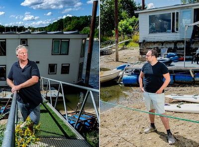 Henks (42) woonboot ligt droog, overbuur­man Paul (68) heeft nergens last van - en dat heeft een opvallende reden
