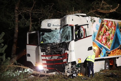 Vrachtwagen ramt meerdere bomen langs de A1 bij Uddel: chauffeur ernstig gewond