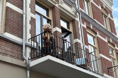 Heb jij Kees al gespot? Deze gigantische knuffelotter houdt de Visserstraat in de gaten
