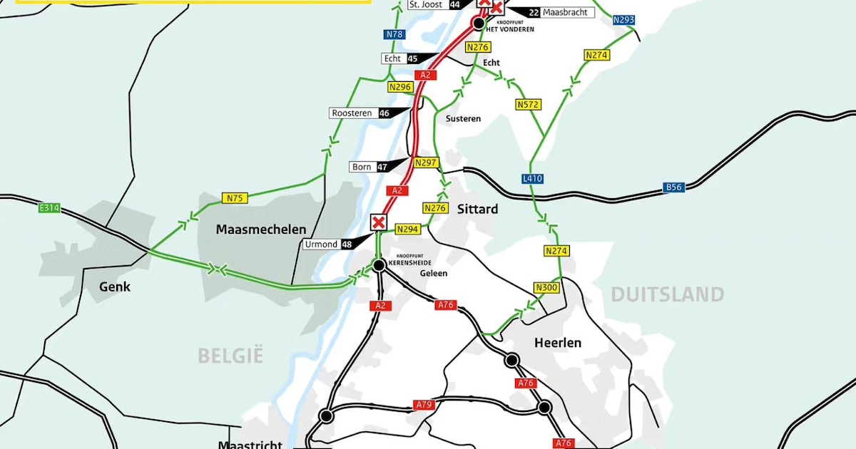 A2 volledig afgesloten tussen Kerensheide en Het Vonderen