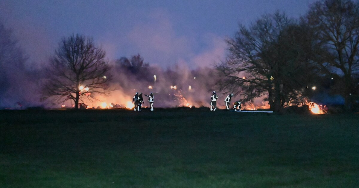 Felle brand op weiland aan de Bolgerijsekade in Hagestein