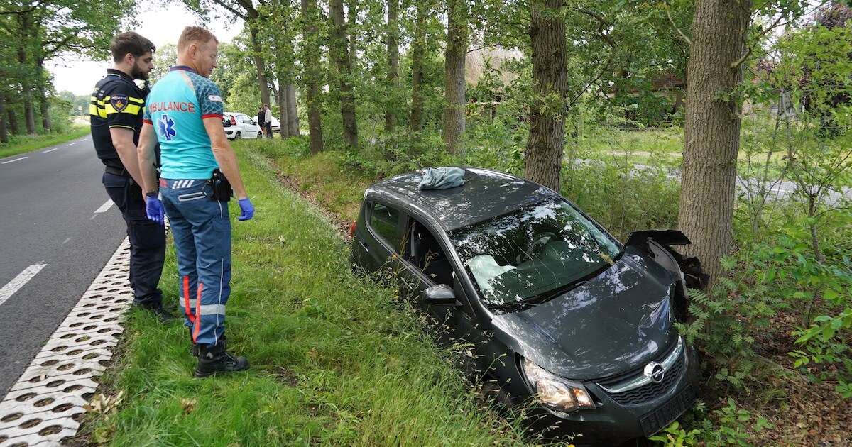 Auto botst tegen boom en belandt in sloot bij Papenvoort