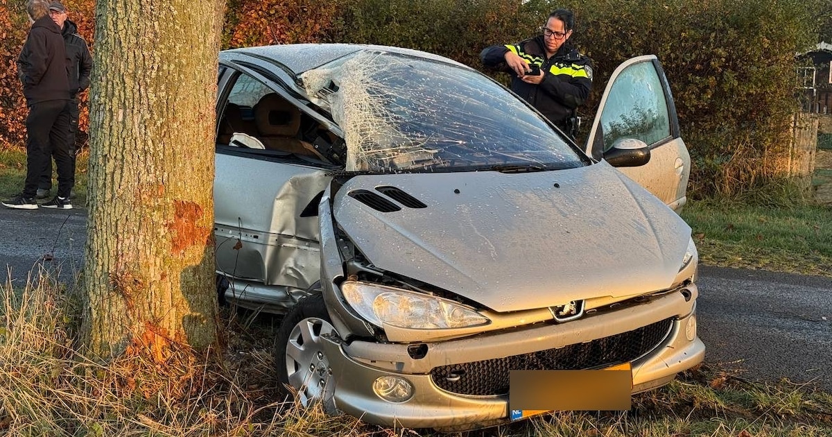 Auto glijdt van gladde weg in Megchelen en botst tegen boom