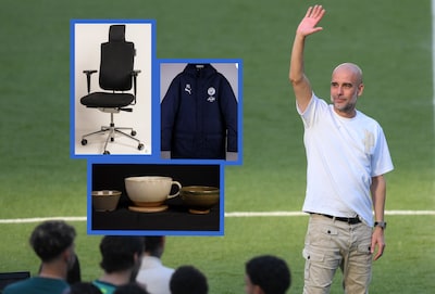 Wil je de bureaustoel of het koffiekopje van Pep Guardiola? Vrijwel alles wat hij gebruikte bij Man City wordt geveild