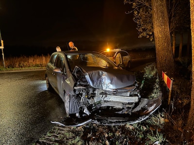 Bestuurder rijdt rechtdoor op splitsing in Beek en Donk: auto botst tegen boom