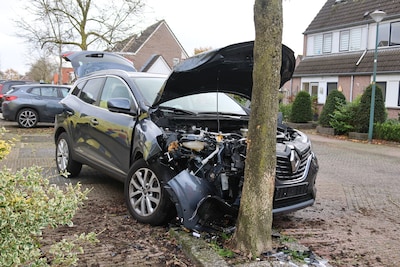 Auto botst hard tegen boom op de Prinsenweg in Elst