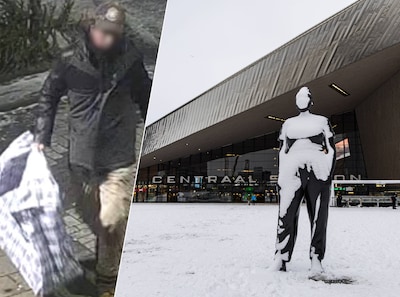 Schrijver van racistische leus bij standbeeld Rotterdam Centraal staat duidelijk op beeld