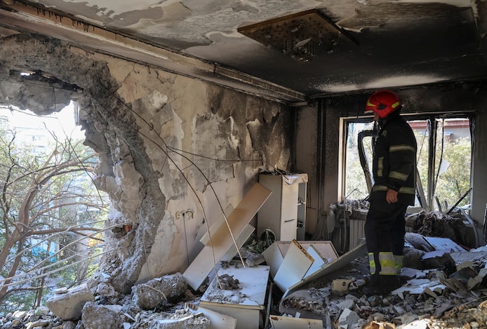 Schade na een Russische droneaanval.