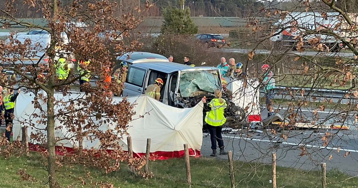 Bestuurder overleden na botsing tussen bestelbus en vrachtwagen op A73 bij Sint Joost