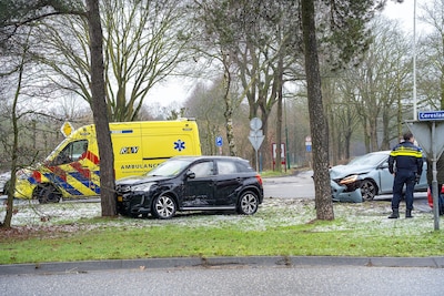 Auto knalt tegen boom bij botsing op kruispunt in Oss: bestuurder naar het ziekenhuis