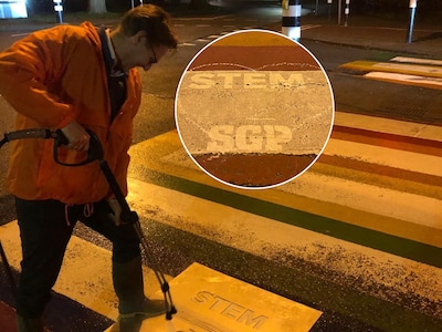 Kritiek op SGP na plaatsen eigen logo op regenboogzebrapad: ‘Zorgt voor pijn en onbegrip’