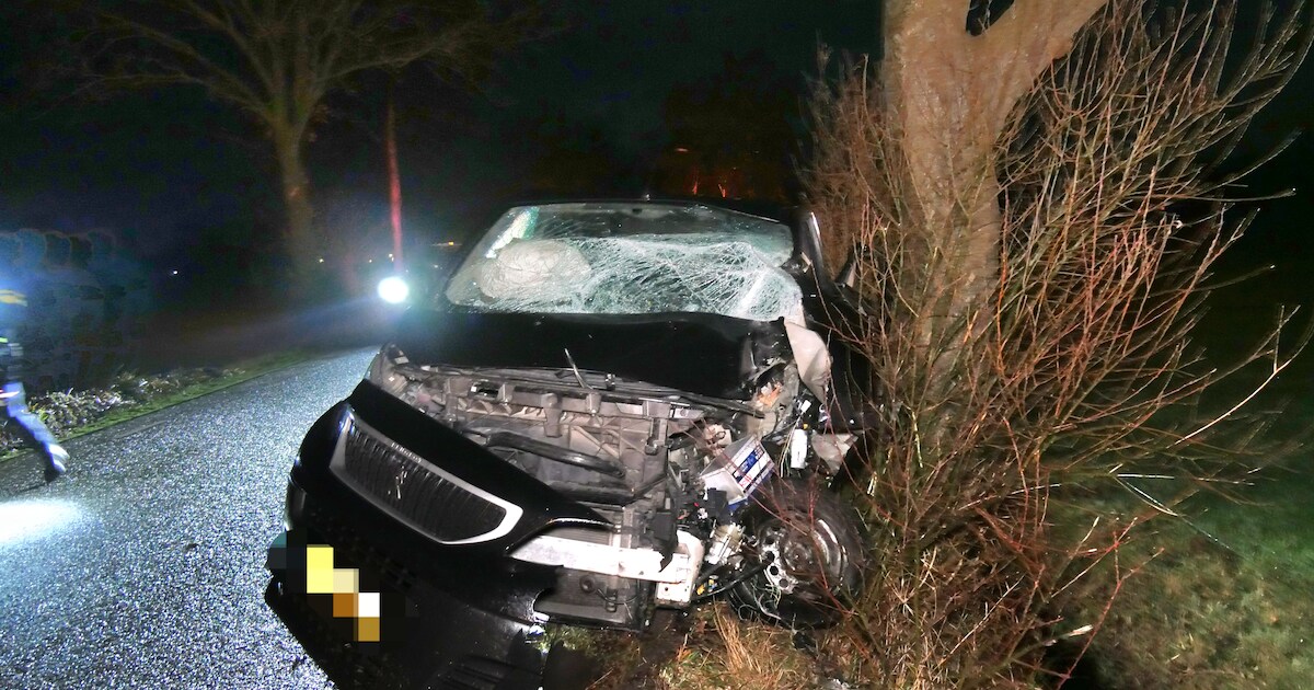 Bestelbus botst tegen twee bomen in Koekange, bestuurder gewond