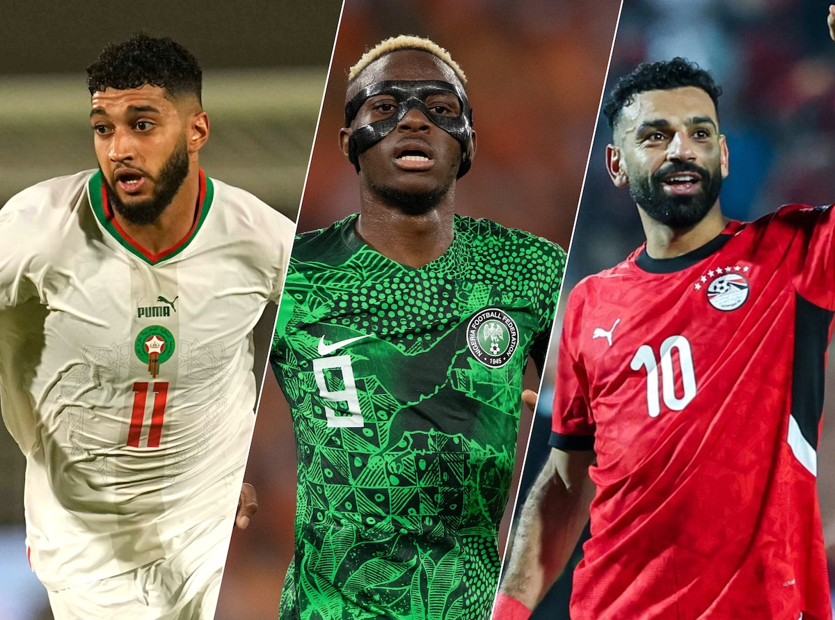(vlnr) Ismael Saibari (Marokko), Victor Osimhen (Nigeria), Mohamed Salah (Egypte).