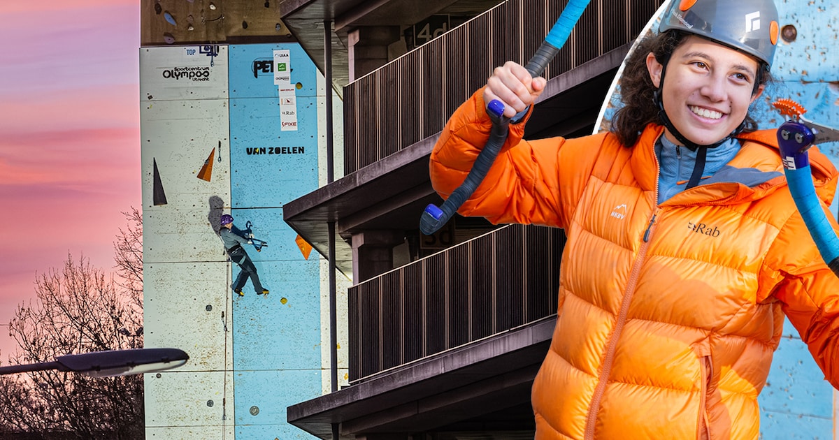 Met ijsbijlen en puntige schoenen banen ijsklimmers zich een weg op de Kalymnosmuur in Utrecht