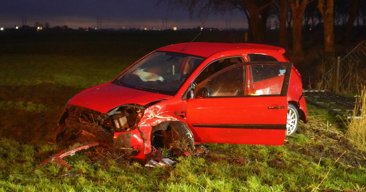 Auto belandt in weiland na ongeluk bij Onderdendam