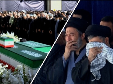 Drie zonen van omgekomen Iraanse leider Khamenei bidden bij kist