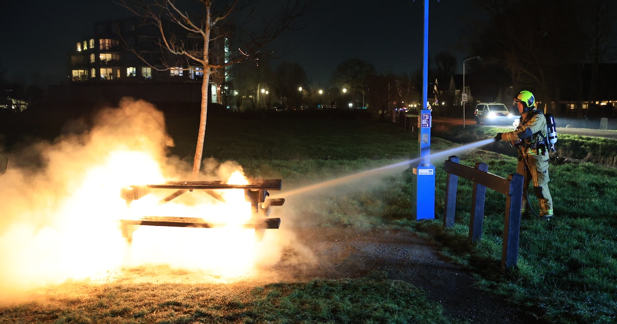Picknickbankje vermoedelijk in brand gestoken en volledig verwoest