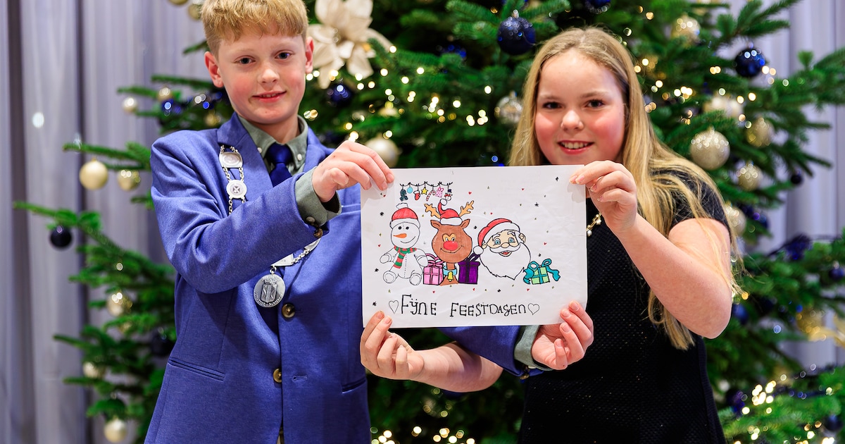 Tekening Roos Westdijk (11) op kerstkaart Pijnacker-Nootdorp