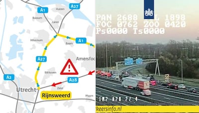 A28 richting Utrecht afgesloten vanwege slecht wegdenk, omleiding ingesteld