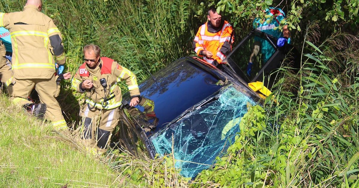 Auto te water in De Cocksdorp